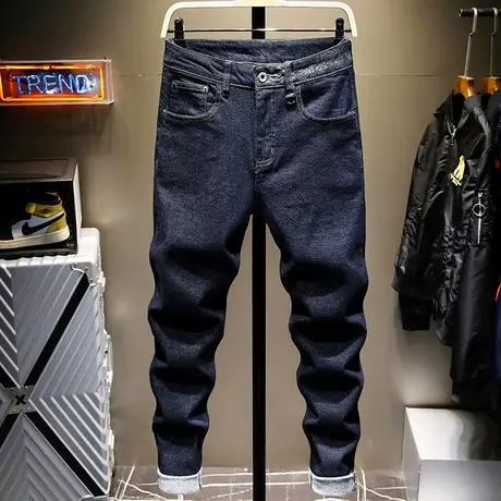 2021简约潮牌牛仔裤男夏季款韩版潮流修身小脚百搭牛仔长裤休闲商品大图
