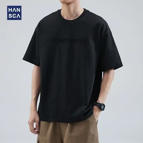 hansca 纯棉t恤短袖男宽松圆领夏季潮牌印花美式休闲大码印花体恤商品大图