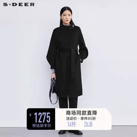 sdeer圣迪奥冬装女立领收腰泡泡袖毛呢长款大衣S224Z2531图片
