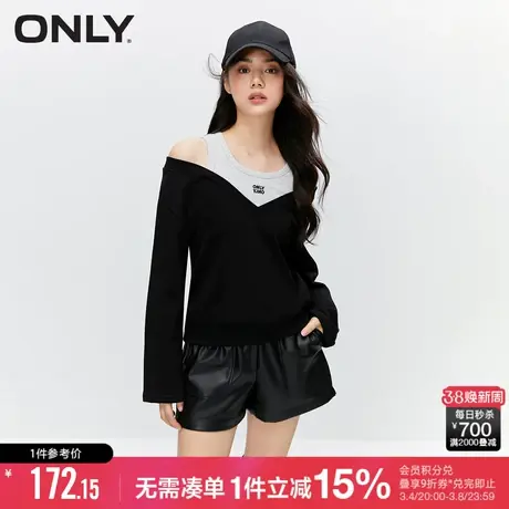 ONLY冬季时尚休闲字母刺绣撞色假两件卫衣女|12339S002商品大图