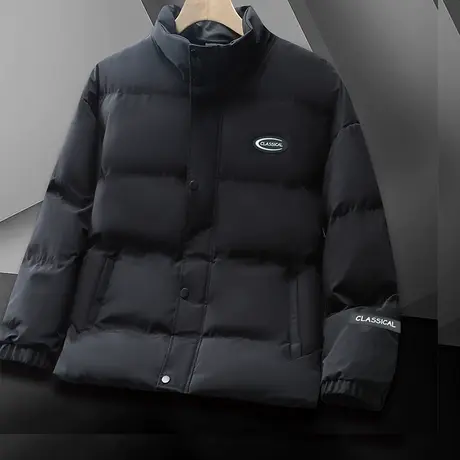 冬季纯黑色情侣立领无帽东北特厚棉服男士2023年新款防风保暖外套图片