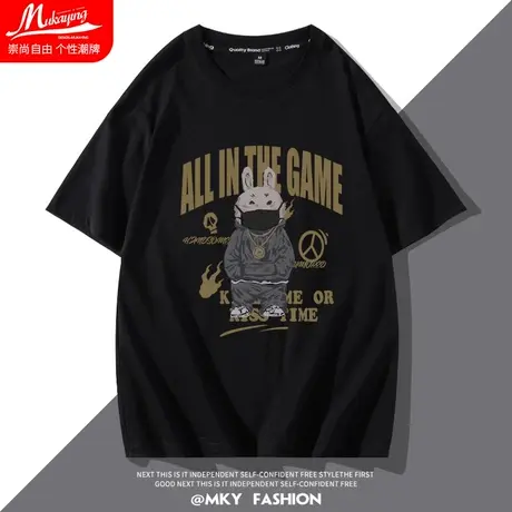 男士短袖t恤男夏季高级感男装卡通兔子2022新款潮牌潮流ins半袖体商品大图