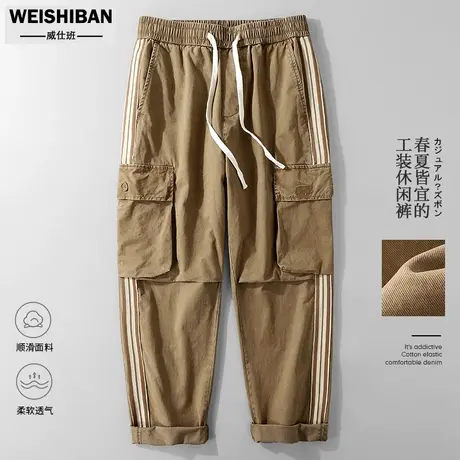 美式复古机能工装长裤男夏季宽松大码水洗休闲裤潮流纯棉多袋裤子商品大图