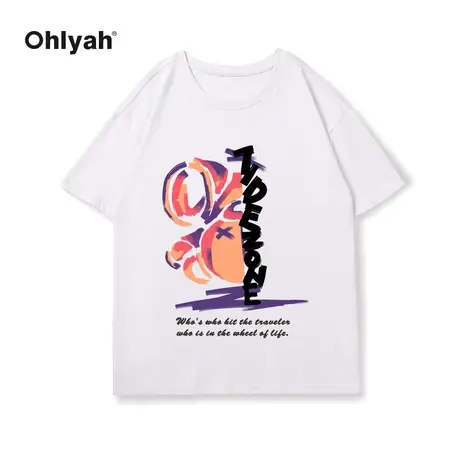 Ohlyah纯棉短袖t恤女夏季中长款小熊印花宽松百搭学生上衣ins潮图片