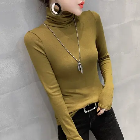 高领紧身打底衫女秋冬内搭加厚磨毛T恤女长袖修身百搭堆堆领上衣图片
