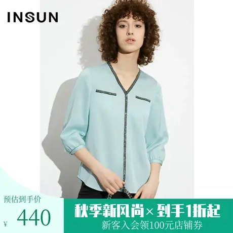 恩裳COVER2023夏款新款肌理感缎面雪纺商务感小香风垂坠抗皱衬衣图片