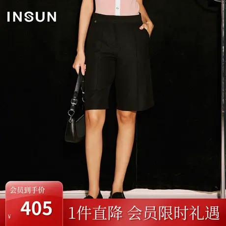 恩裳COVER2023秋季新款简约五分直筒裤短裤女黑色休闲显瘦百慕裤图片