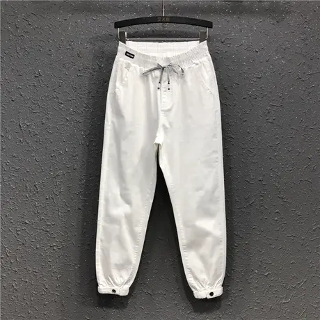 白色休闲哈伦裤韩版春夏新款高腰宽松显瘦时尚百搭牛仔束脚裤女潮图片