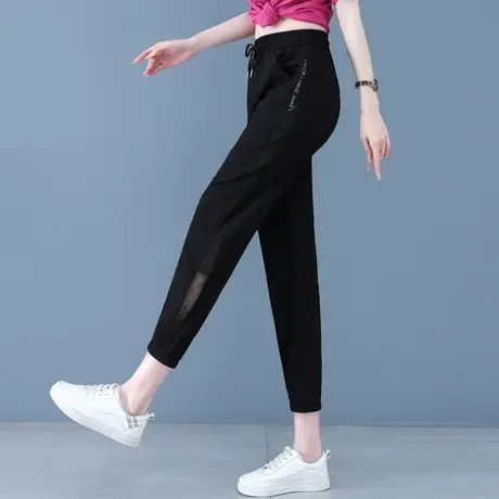 冰丝运动裤女夏薄款束脚宽松速干九分裤白色百搭显瘦休闲哈伦裤子图片