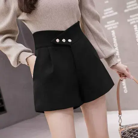 毛呢短裤女秋冬新款2023爆款阔腿外穿时尚小个子高腰显瘦冬季靴裤图片