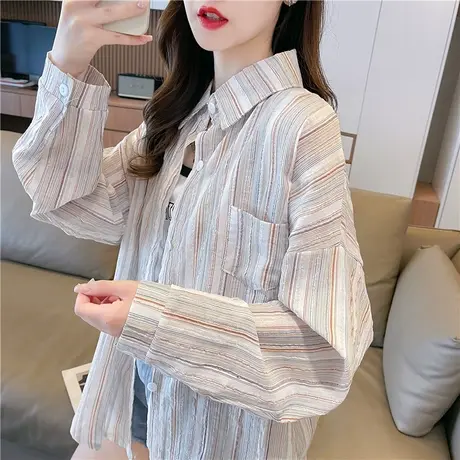 休闲衬衫防晒衣女2023新款夏季韩版宽松透气冰丝薄款春秋开衫外套商品大图