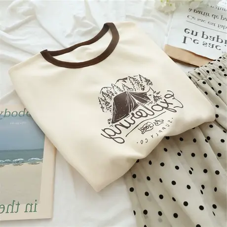 vintage街头风t恤女短袖2021年新款韩版宽松半袖古着上衣设计感夏商品大图