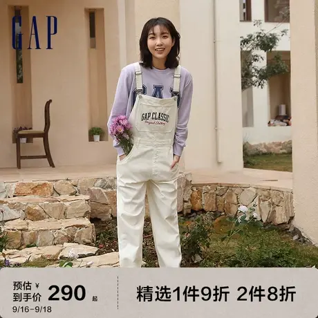 Gap女装秋季新款LOGO宽松阔腿牛仔背带裤601841棉麻运动休闲裤图片