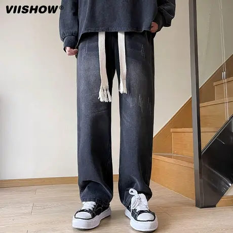 VIISHOW牛仔裤美式复古男士2023新款秋季裤子宽松直筒高街潮牌商品大图