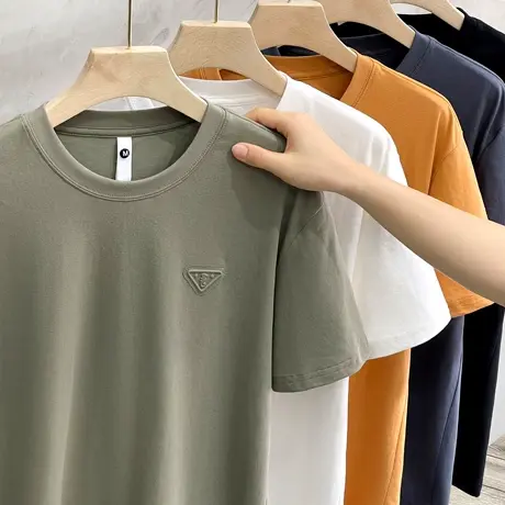 高端t恤男简约刺绣宽松潮牌商务百搭半袖上衣服男装夏季2023新款图片