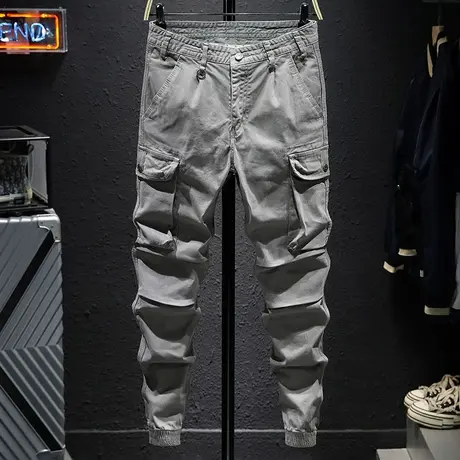 春秋季潮牌工装裤男修身束脚百搭男士韩版潮流男生休闲裤子男多袋商品大图
