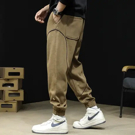 拼接运动裤男士2023新款春秋款大码休闲黑色裤子束脚卫裤秋冬男裤商品大图