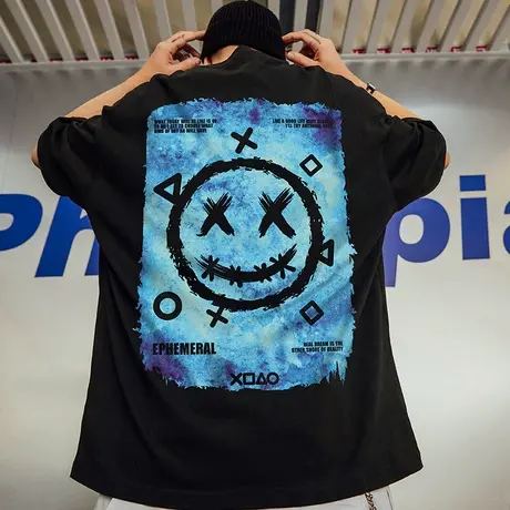 小恶魔国潮oversize短袖t恤男情侣学生bf宽松纯棉大码鬼脸半袖潮商品大图