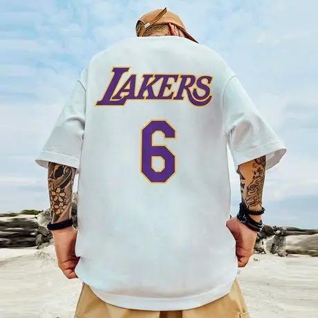 美式6号球衣湖人詹姆斯短袖t恤街头大码圆领纯棉胖子半袖男生潮图片