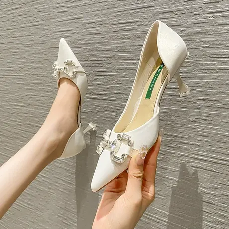 仙女风尖头水钻高跟鞋女细跟2023年夏季新款时尚百搭浅口职业单鞋图片