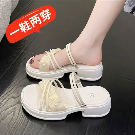 凉鞋女两穿凉拖鞋一脚蹬不累脚懒人鞋夏季时尚百搭防滑孕妇鞋软底商品大图