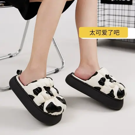 奶牛踩屎感棉拖鞋女冬季2023新款居家室内防滑保暖厚底时尚可外穿商品大图