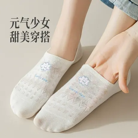 白色袜子女夏天薄款透气短袜浅口隐形防掉跟船袜女孩大童学生可爱商品大图