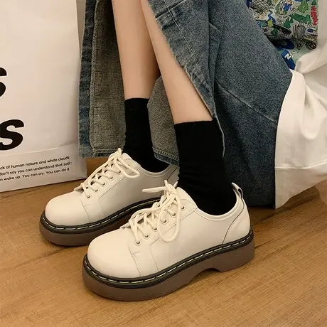 白色小皮鞋女英伦2024春季新款玛丽珍鞋厚底复古配裙子日系jk制服图片