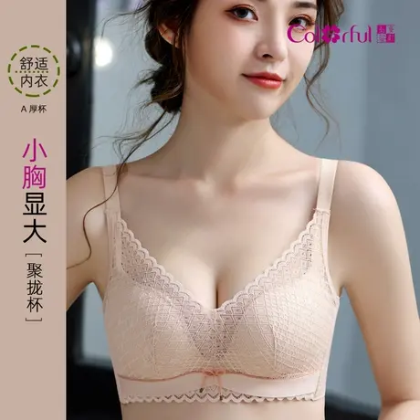 Colorful/多彩多姿内衣女小胸聚拢显大防下垂上托收副乳蕾丝文胸图片