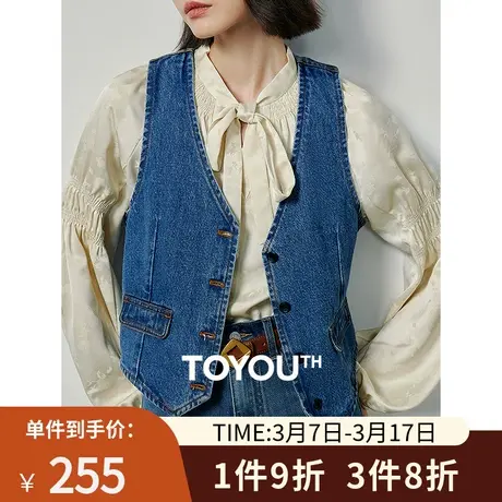 TOYOUTH初语ROW风泡芙牛仔马甲女2024春季新款宽松短款马夹背心图片