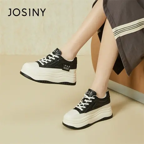 Josiny/卓诗尼帆布鞋女2024新款春季黑白舒适平底潮流百搭板鞋子商品大图