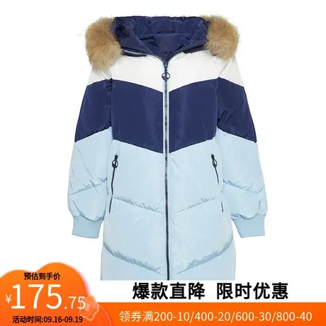 【断码M】艾格冬季女装中长款加厚连帽毛领棉服外套棉衣Y349商品大图