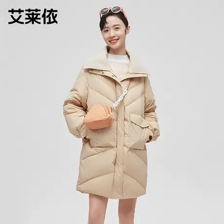 艾莱依2021新款羽绒服女冬中长款白鸭绒流行爆款翻领保暖女装外套商品大图