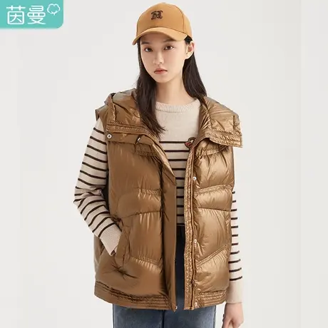 【商场同款】茵曼休闲女2023年冬季新款收腰立领宽松羽绒背心马甲图片