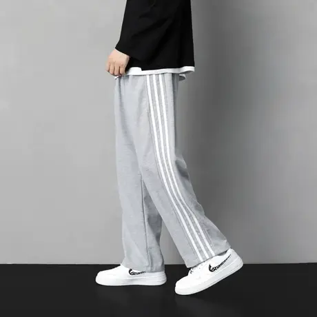 运动休闲裤男士春秋款直筒垂感直筒长裤青少年黑白条纹阔腿卫裤男商品大图