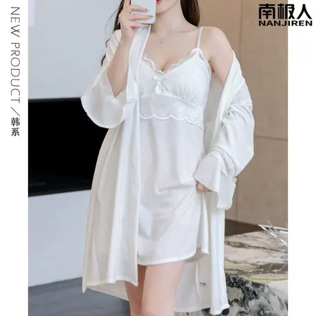 睡袍女冬季金丝绒带胸垫睡裙两件套纯真性感睡衣女款秋季2023新款商品大图