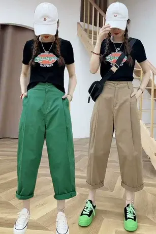 夏季薄款哈伦休闲裤女宽松新款直筒裤子日系九分裤香蕉裤女裤薄款商品大图