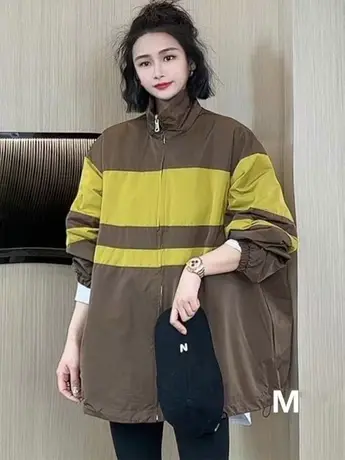 2023春季欧洲站撞色冲锋衣女运动外套中长款上衣棒球服风衣夹克潮图片