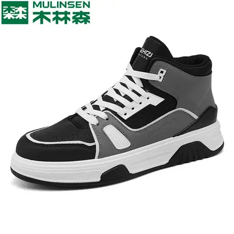 木林森美式痞帅拼色休闲板鞋男ins潮秋冬季韩版潮流高帮鞋男运动商品大图