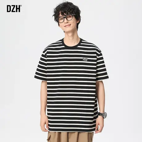 男士重磅纯棉条纹t恤2023新款男短袖夏季男款男少年感穿搭体恤衫商品大图