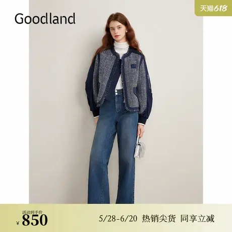 Goodland美地秋季色织粗花呢华夫格小香风羽绒服外套商品大图