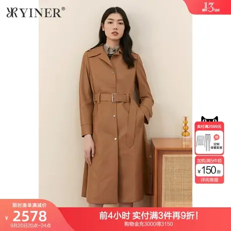 YINER音儿女装秋季新款中长款收腰皮衣外套商品大图