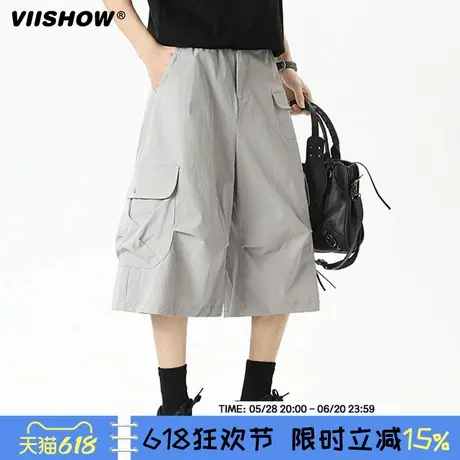 VIISHOW日系宽松口袋七分休闲裤工装街头风2025夏百搭显瘦宽松裤商品大图