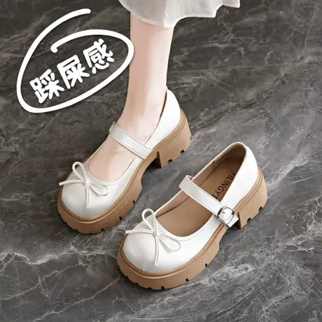 真皮玛丽珍鞋女2025新款夏季配裙子小皮鞋法式复古粗跟一字带单鞋图片