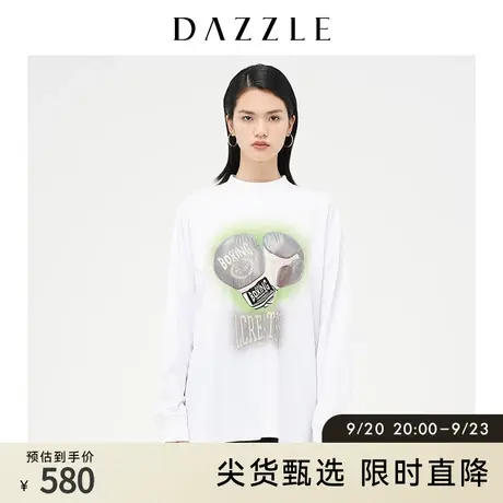 DAZZLE地素奥莱 休闲宽松印花长袖圆领卫衣女2D4J1241C图片