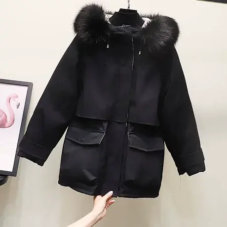 羽绒棉服女大毛领2023新款韩版冬季中长款派克服小个子加厚外套潮商品大图
