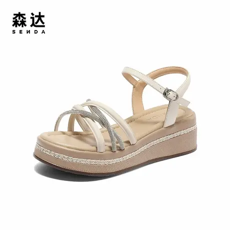 森达时装凉鞋女款2025夏新商场同款坡跟高跟鞋XMY01BL5图片