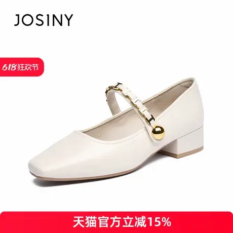 卓诗尼2025年夏季新款玛丽珍鞋女粗跟方头一字带单鞋商品大图