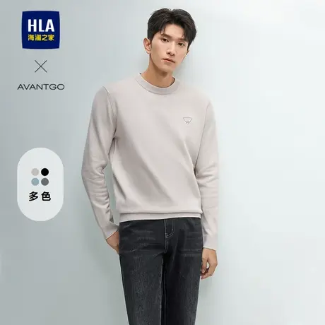 HLA/海澜之家轻商务经典系列针织衫24秋新圆领撞色小标打底长袖男图片