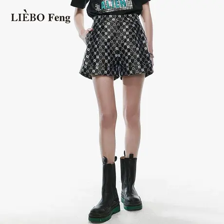 裂帛LIEBOFeng商场同款2023年设计师花苞短裤国潮印花A字宽松短裤图片